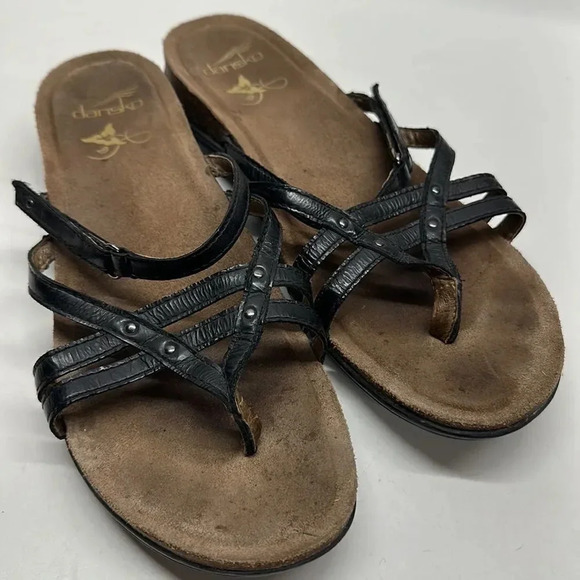 Dansko Flip Flop Sandals Strappy Black Leather Adjustable Strap Size 41 10.5 11 - Picture 6 of 12